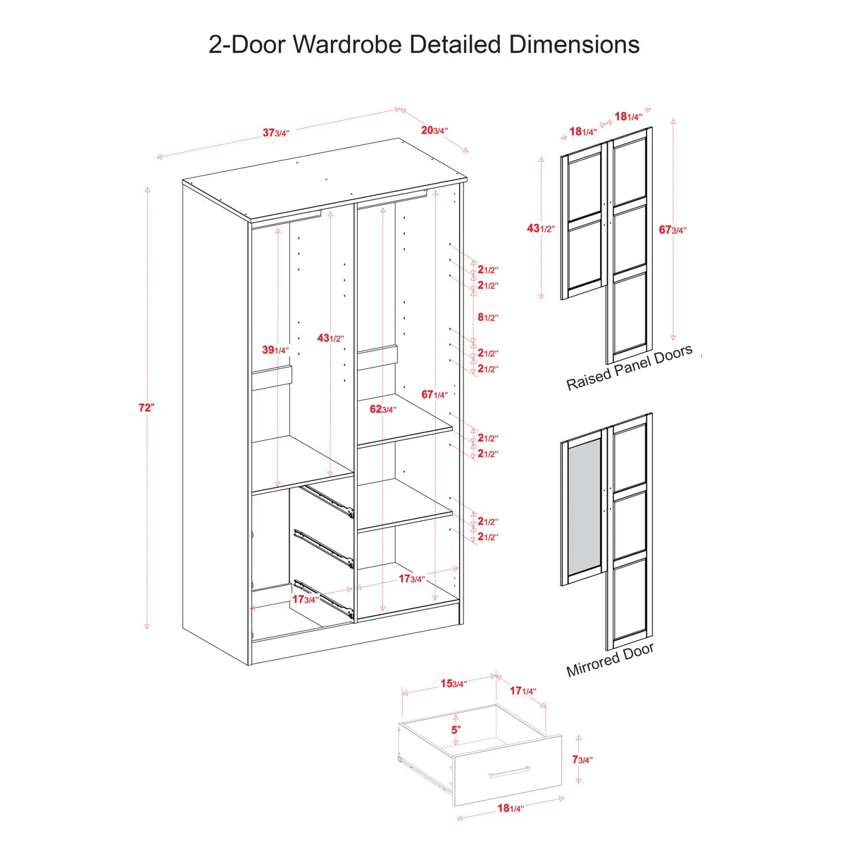 Metro 100% Solid Wood 2-door Wardrobe Armoire