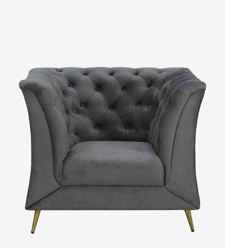 Velvet 1 Seater Sofa In Fossil Grey Colour - Ouch Cart 