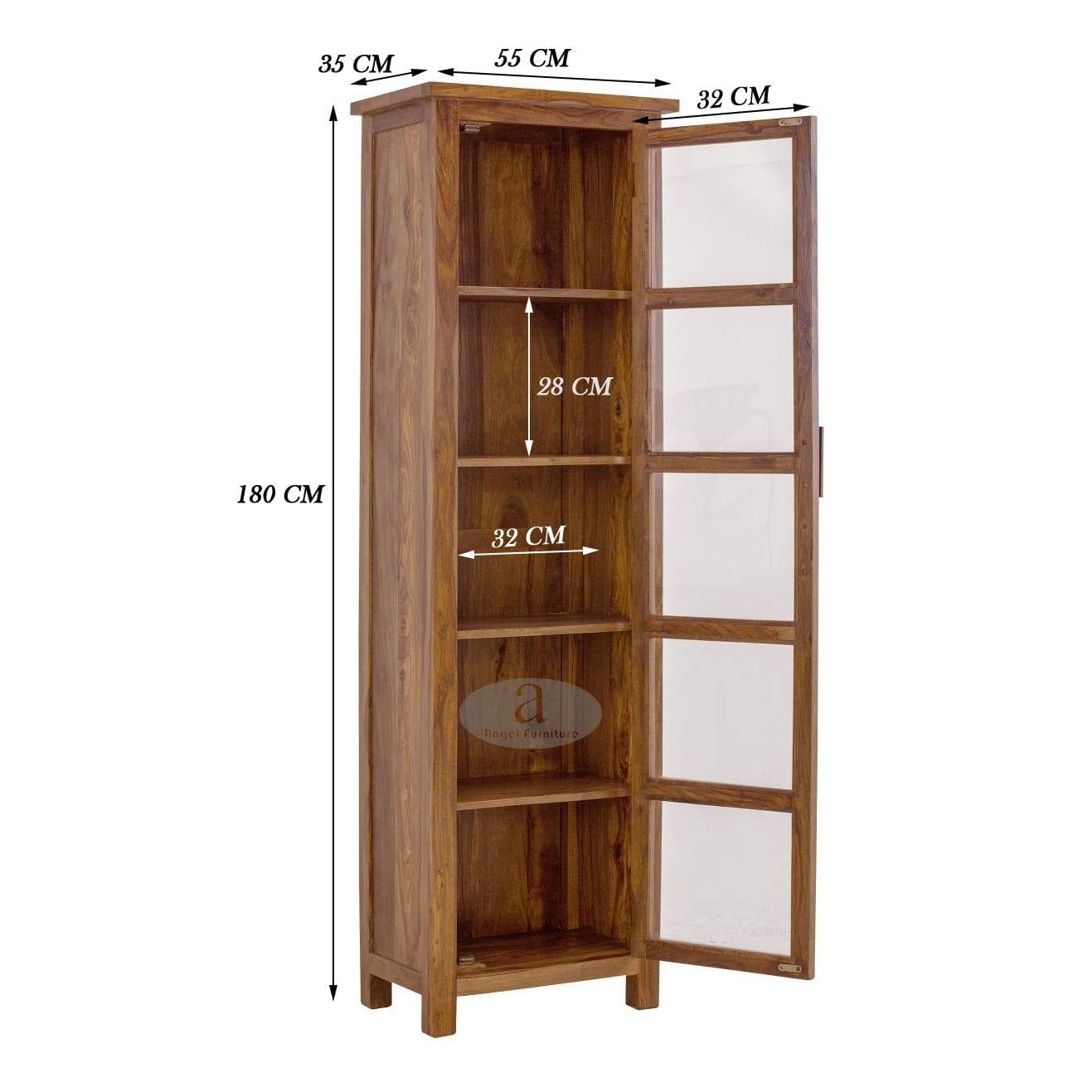 Sheesham Wood Single Door Crockery Cabinet Tall In Honey Finish - Ouch Cart 