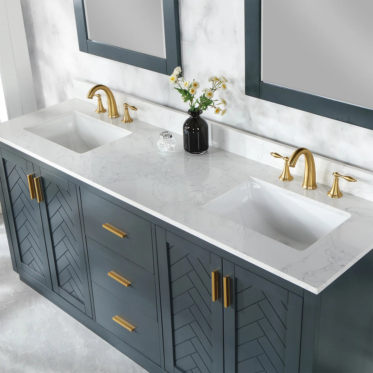 72 Inch Double Bathroom Vanity with Engineered Stone Top