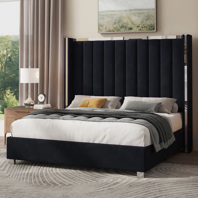 Gerasim Bed Frame with 58" Tall Headboard, Velvet Upholstered Platform Bed