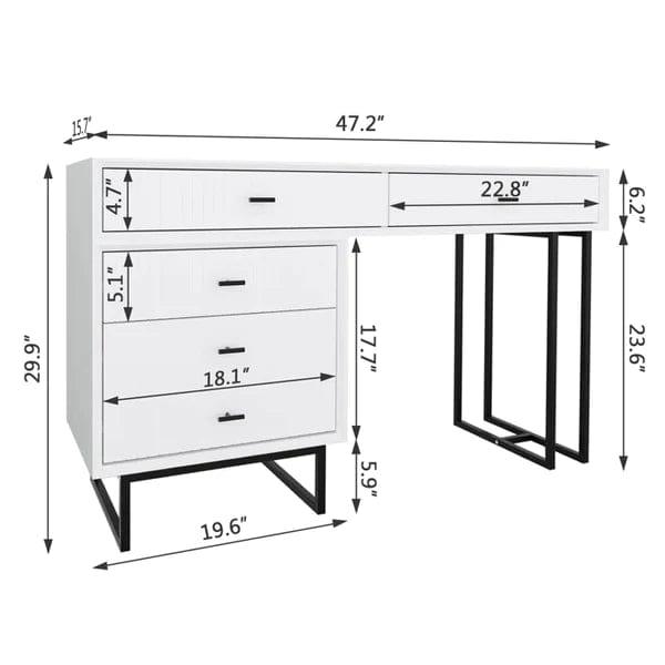 Antonia Wide Vanity Dressing Table With Mirror Makeup, With LED Mirror and 5 spacious drawers. Vanity desk with Cabinet, dressing table with Drawer Slides, Bedroom Essential， for Girls and Women - Ouch Cart 