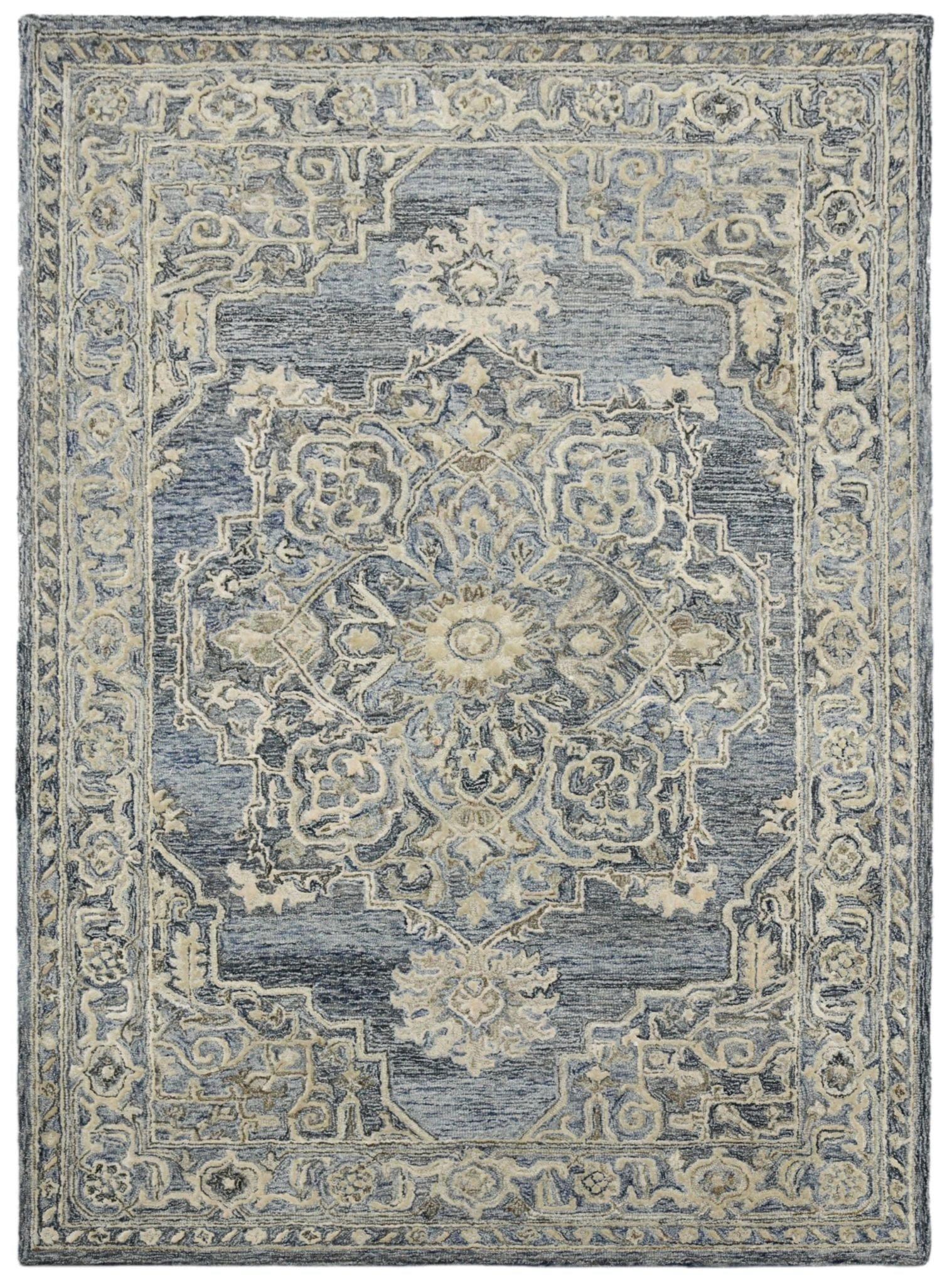 Denim-Gray Wool & Viscose Vestige 8X10 Feet Hand-Tufted Carpet - Rug - Ouch Cart 