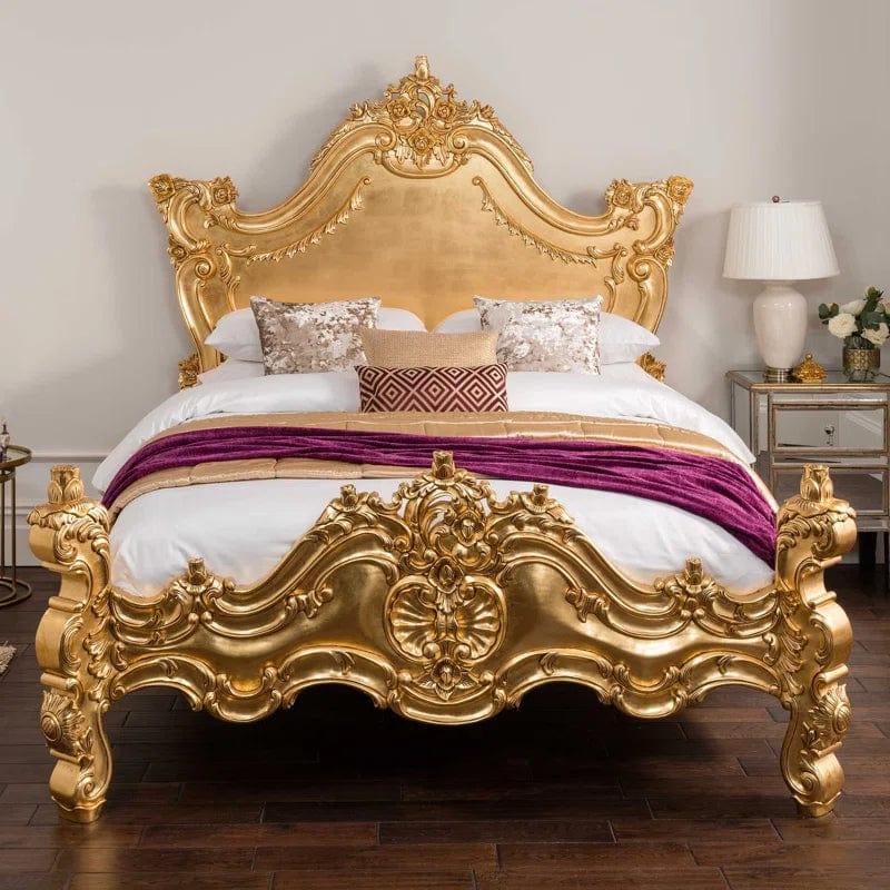 Gold Leaf Antique French Style Bed (Size: Super King) - Ouch Cart 