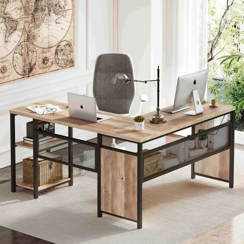 L-Shaped Metal Base Computer Desk