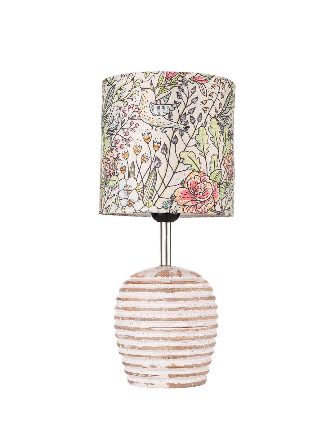 Stripped Distress White Lamp with Colorful Leaves multicolor shade - Ouch Cart 