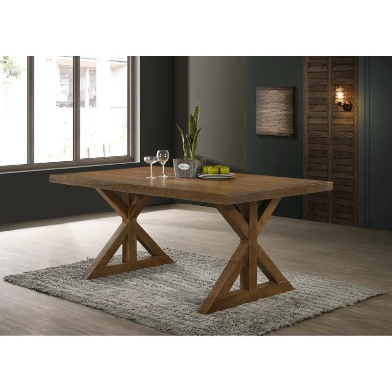 Wood Trestle Dining Set, Brushed Driftwood Finish - Ouch Cart 