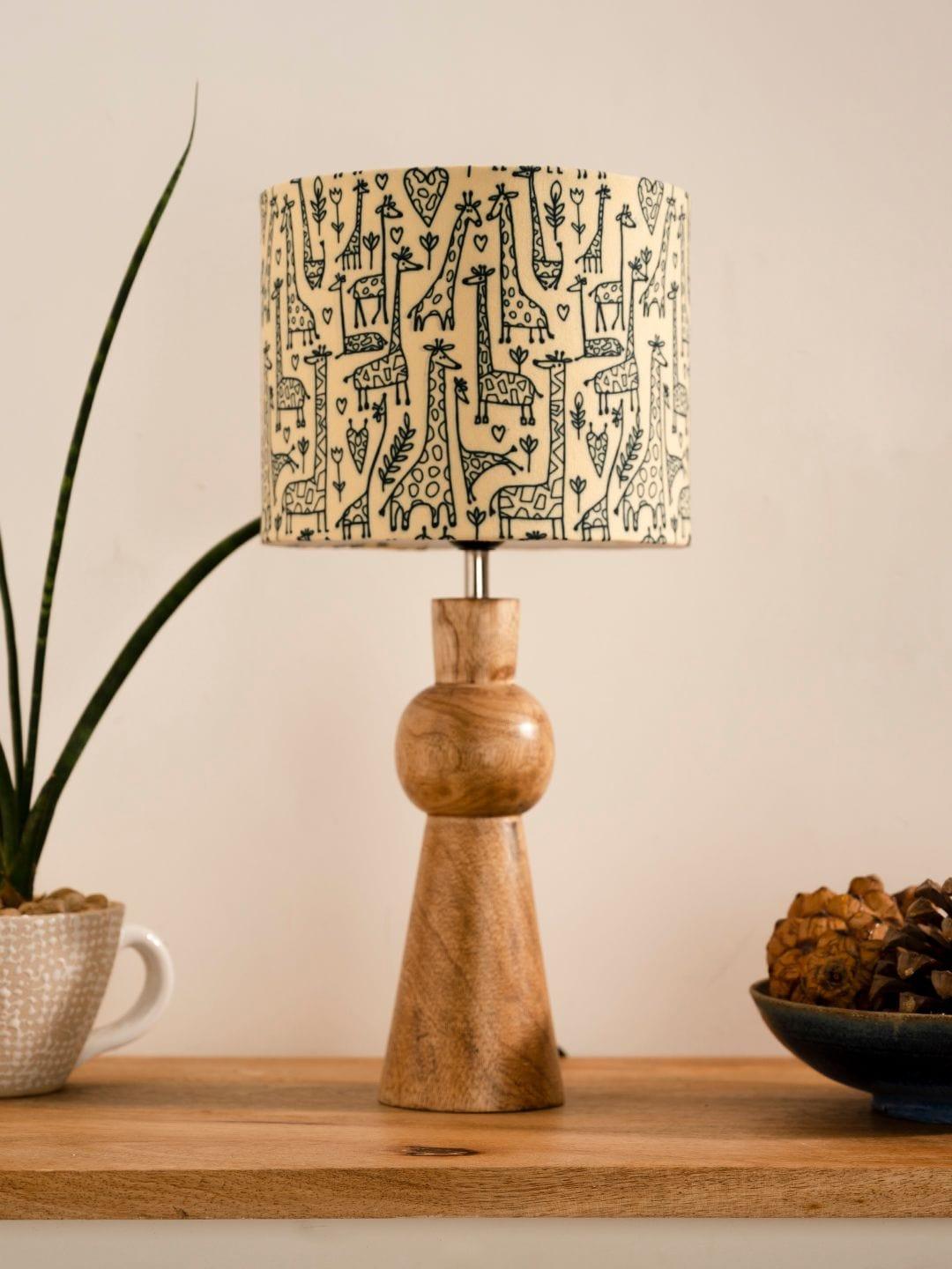 Wooden Skirt Lamp with Multicolor Animal Print Shade - Ouch Cart 