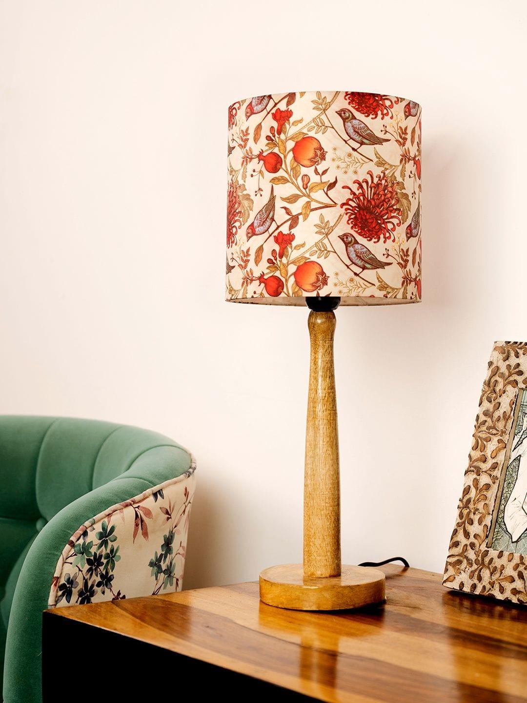 Wooden Brown Table Lamp with Birdy Shade - Ouch Cart 