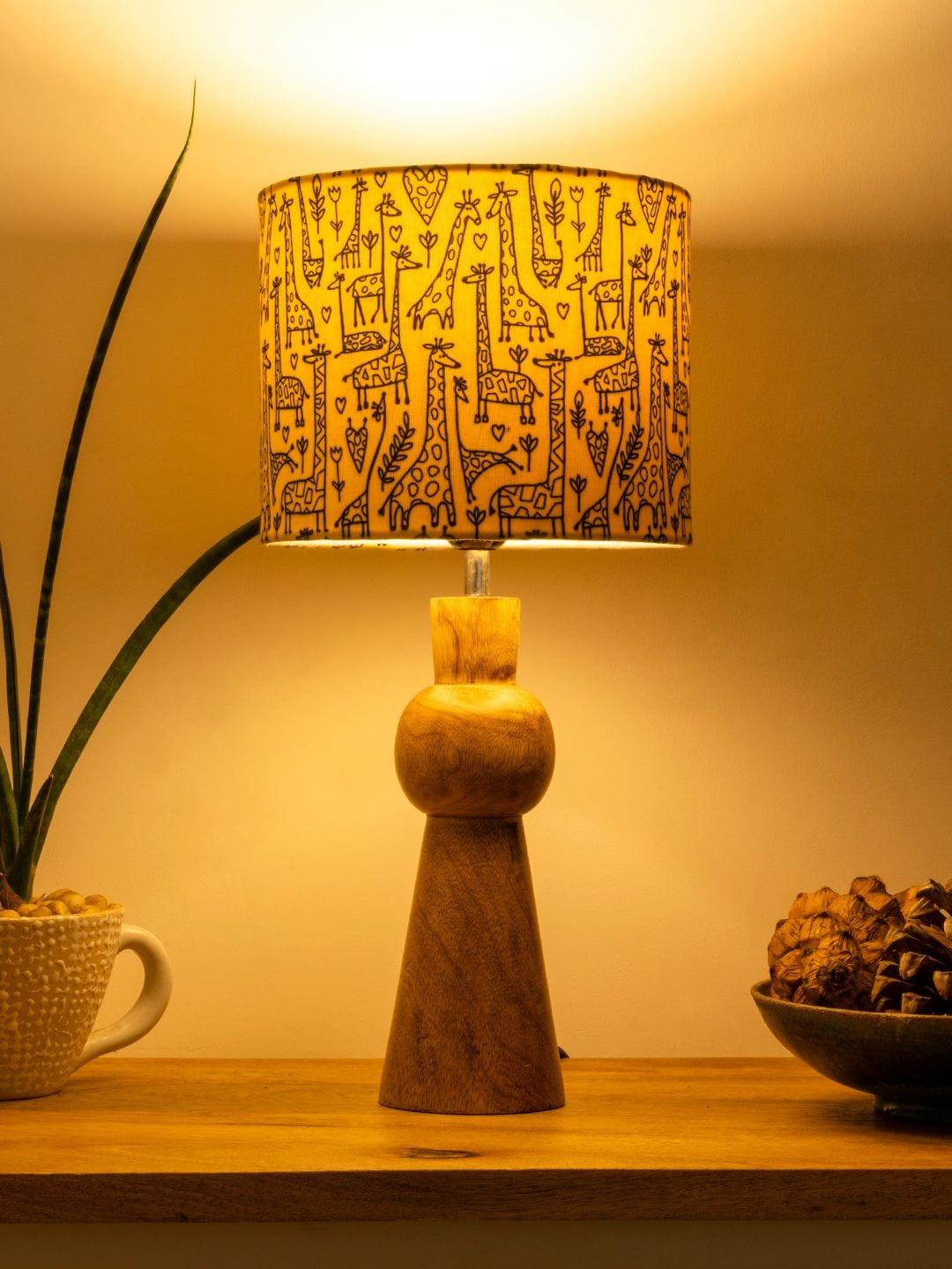 Wooden Skirt Lamp with Multicolor Animal Print Shade - Ouch Cart 