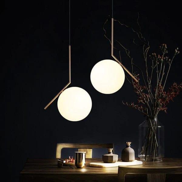 Elegant Modern Led Pendant Round Ball Lights In Glass & Gold Metal - Ouch Cart 