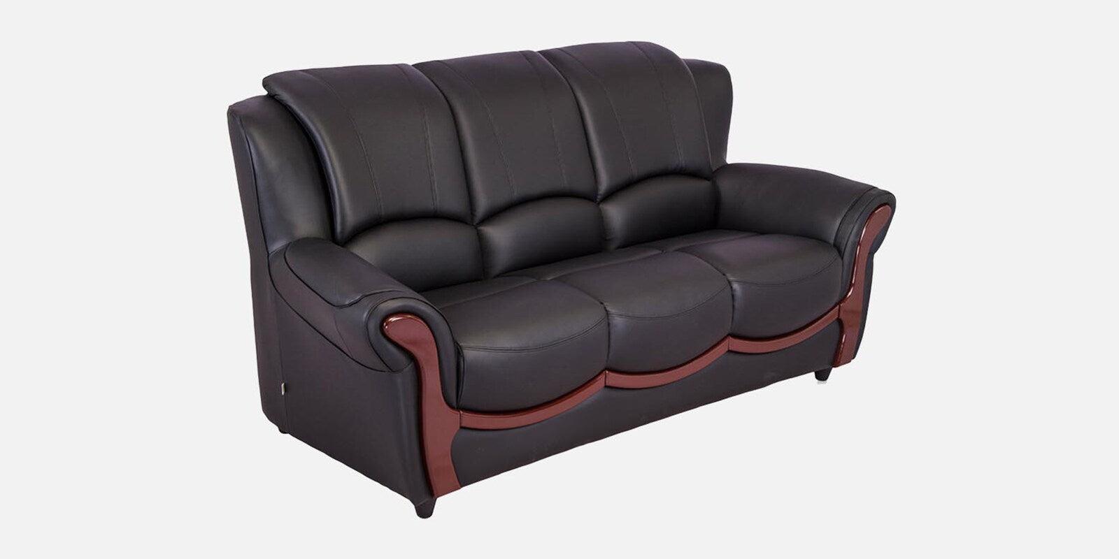 Leatherette 3 Seater Sofa in Eerie Black Colour - Ouch Cart 