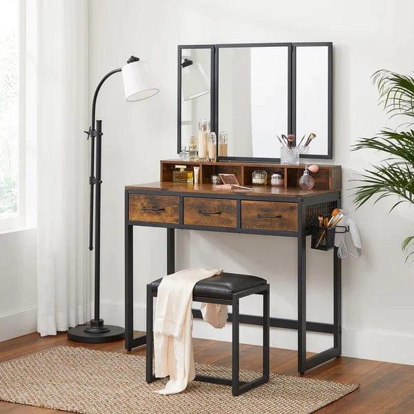 Felix Vanity Dressing Table Vanity Desk Set with Mirror, Makeup Table with Drawer & Dressing Table with Stool for Bedroom, Rustic Brown - Ouch Cart 