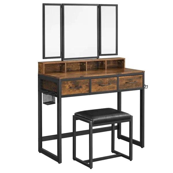 Felix Vanity Dressing Table Vanity Desk Set with Mirror, Makeup Table with Drawer & Dressing Table with Stool for Bedroom, Rustic Brown - Ouch Cart 