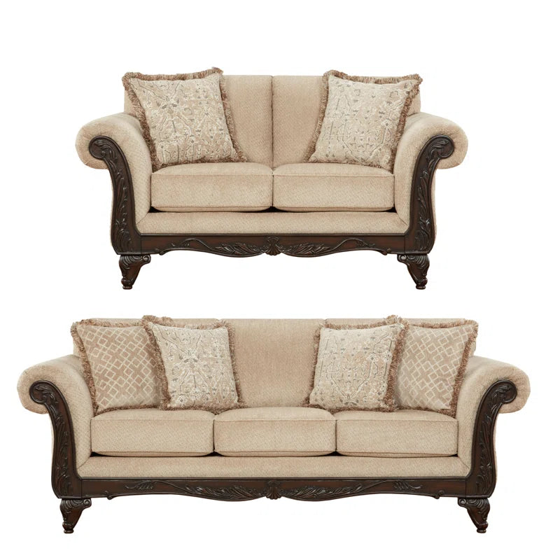 Halima Carved Wood Frame 5-piece Living Room Set