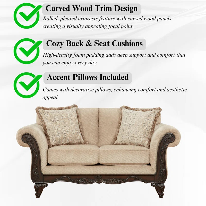 Halima Carved Wood Frame 5-piece Living Room Set