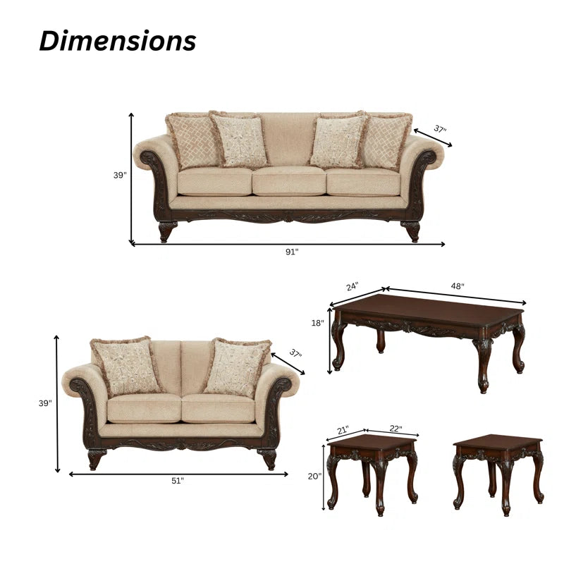 Halima Carved Wood Frame 5-piece Living Room Set