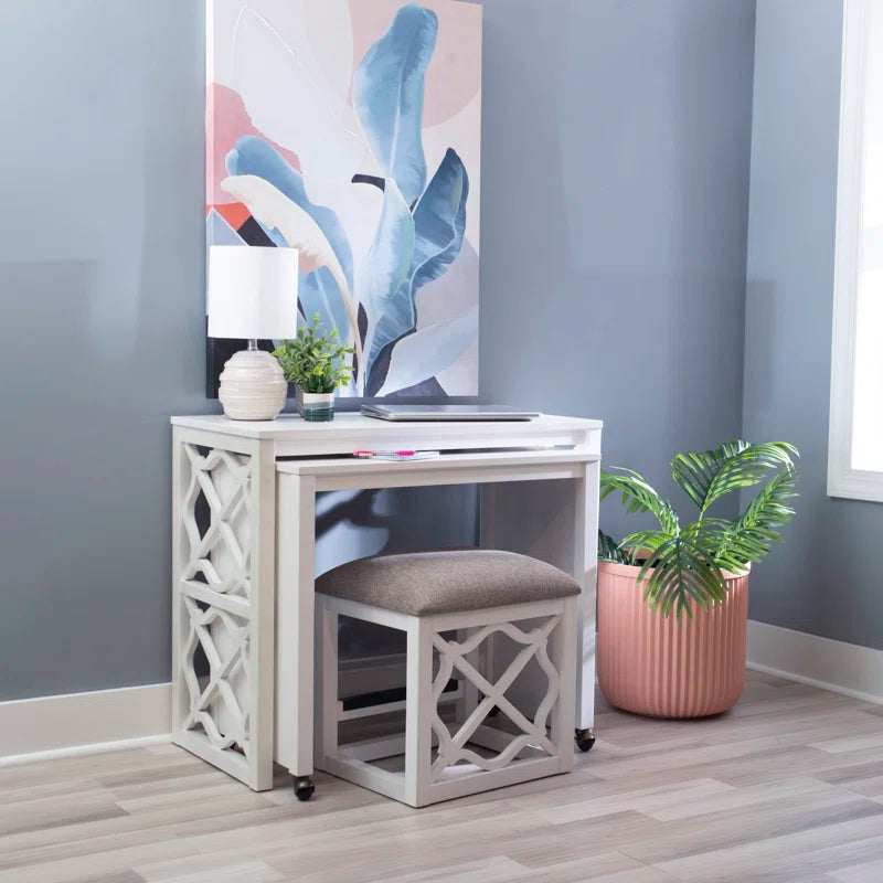 36" Nesting Rolling Desk with Upholstered Stool