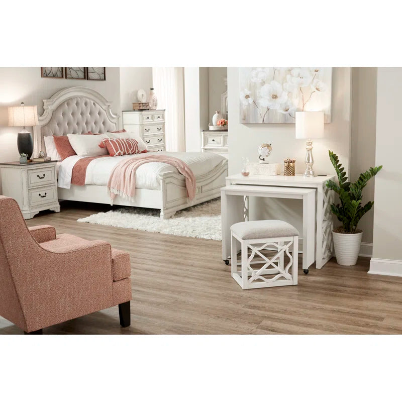 36" Nesting Rolling Desk with Upholstered Stool