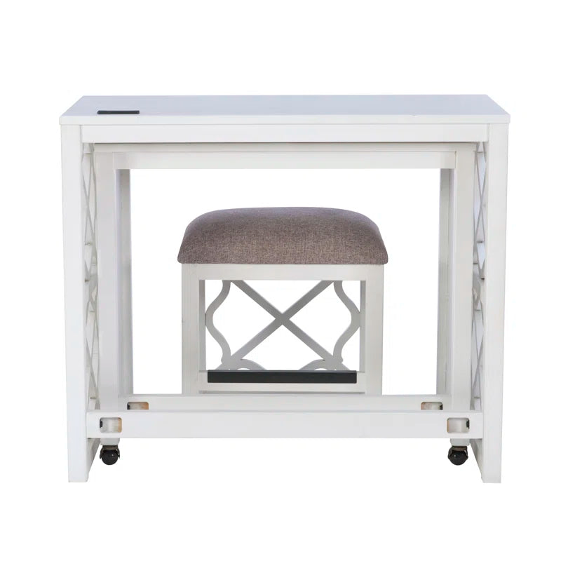 36" Nesting Rolling Desk with Upholstered Stool