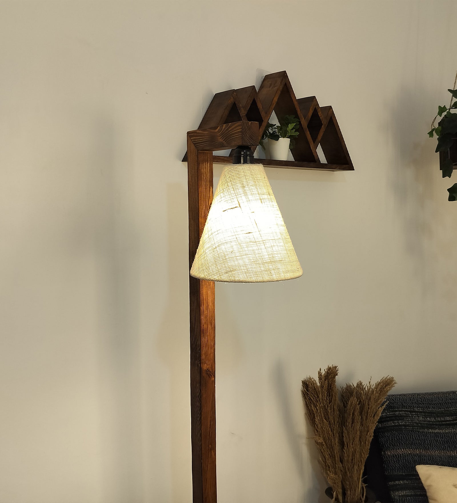 Henry Wooden Floor Lamp with Brown Base and Jute Fabric Lampshade (BULB NOT INCLUDED)