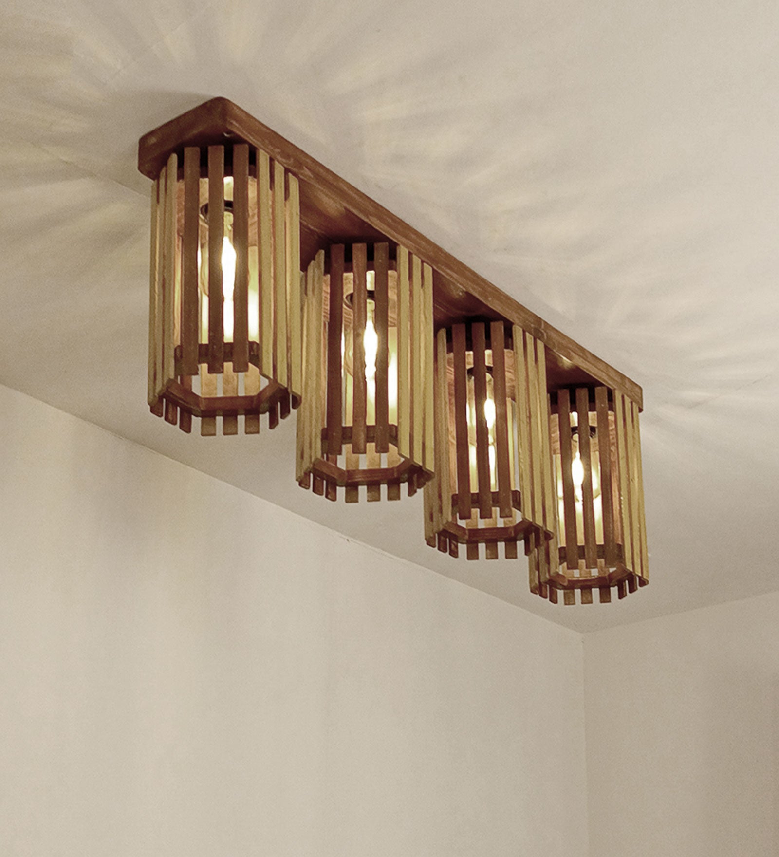 Hexa Brown Wooden 4 Series Ceiling Lamp (BULB NOT INCLUDED)