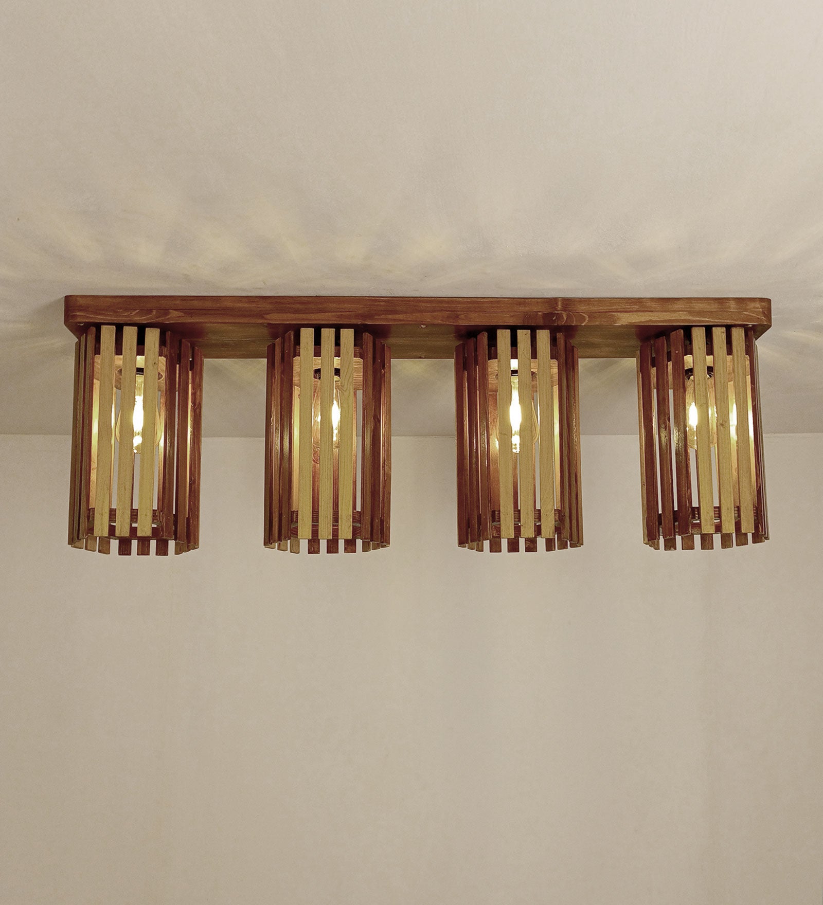 Hexa Brown Wooden 4 Series Ceiling Lamp (BULB NOT INCLUDED)