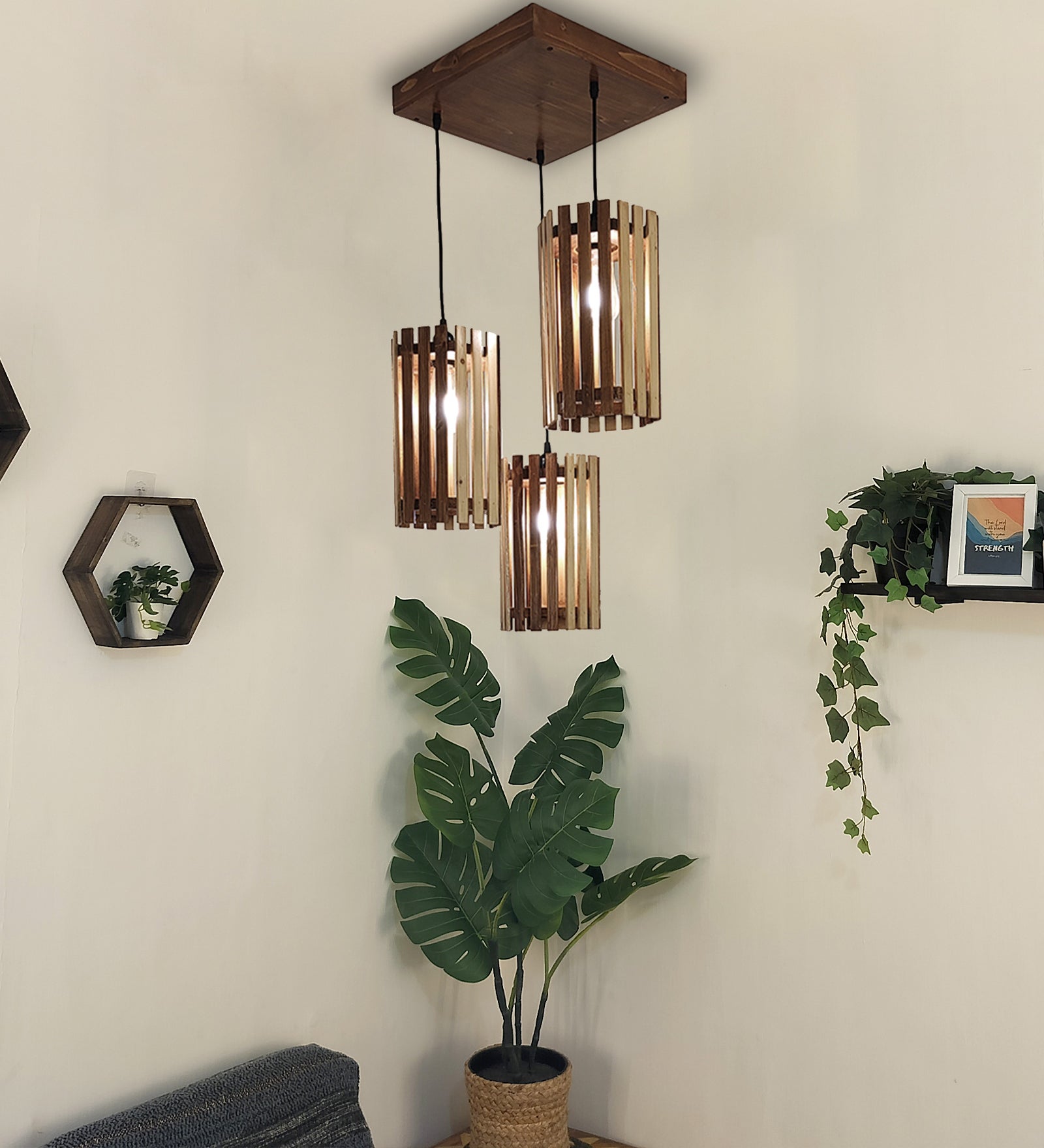 Hexa Beige & Brown Cluster Hanging Lamp (BULB NOT INCLUDED)