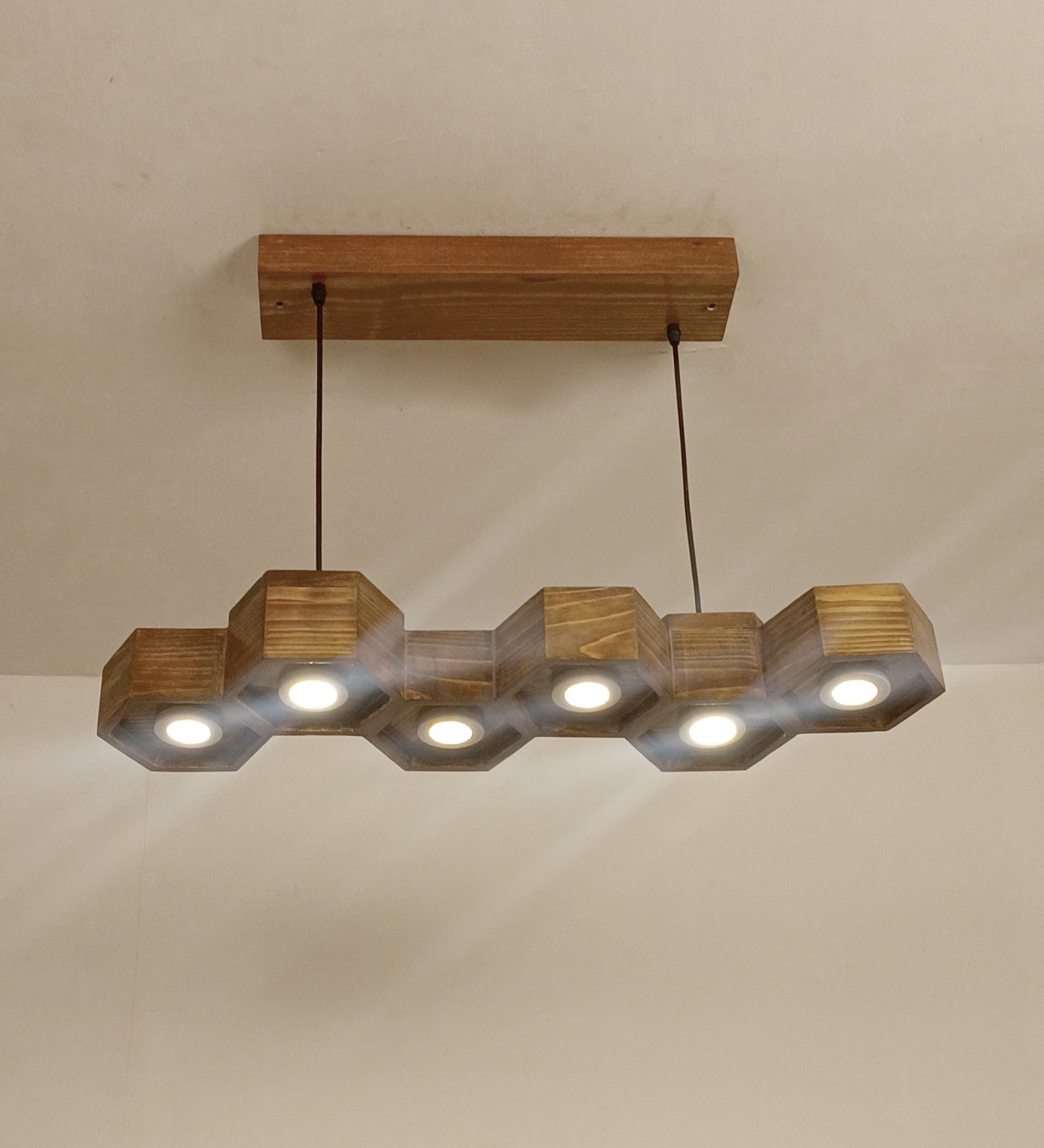 exa 36 Brown Wooden LED Hanging Lamp