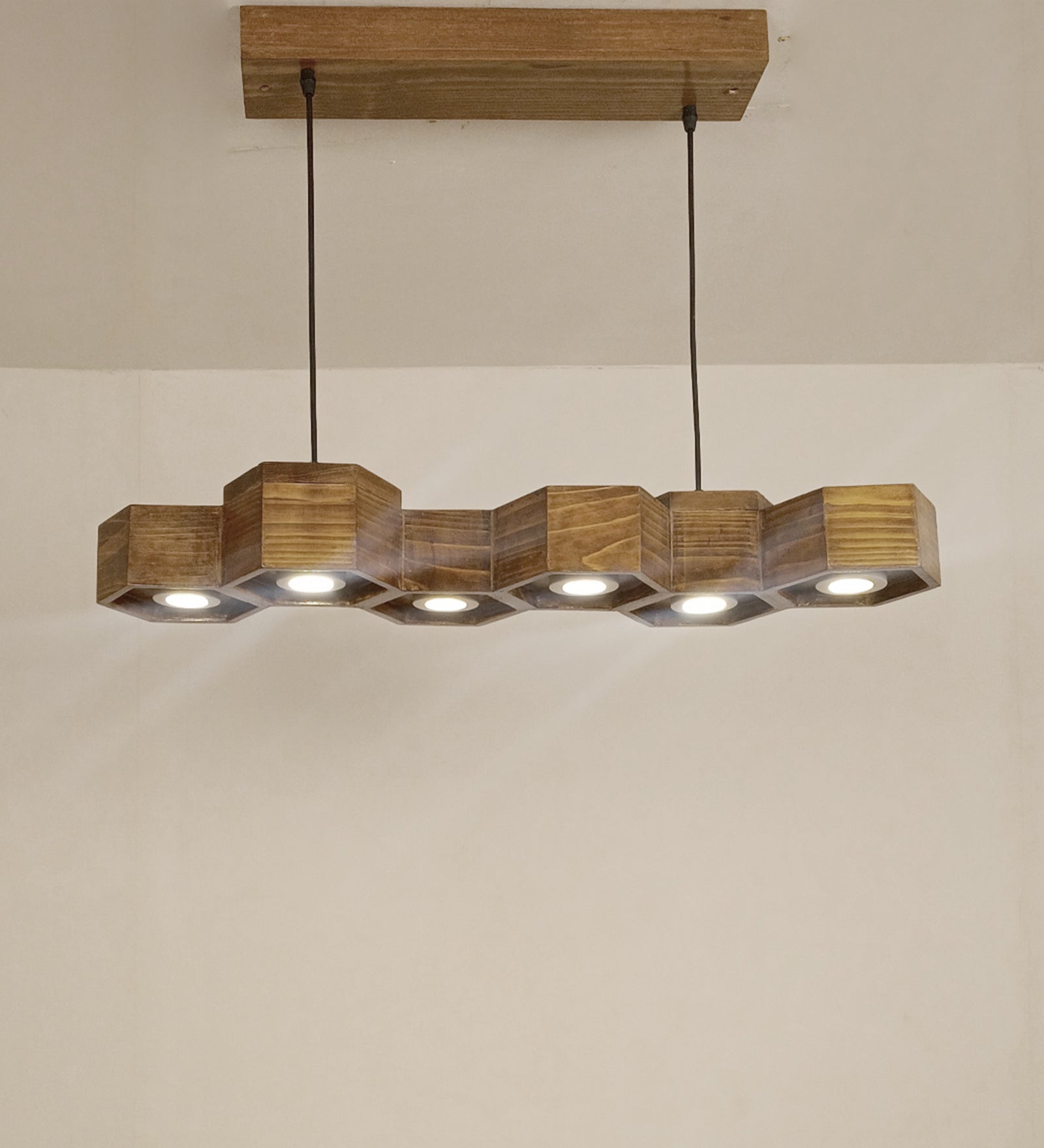 exa 36 Brown Wooden LED Hanging Lamp