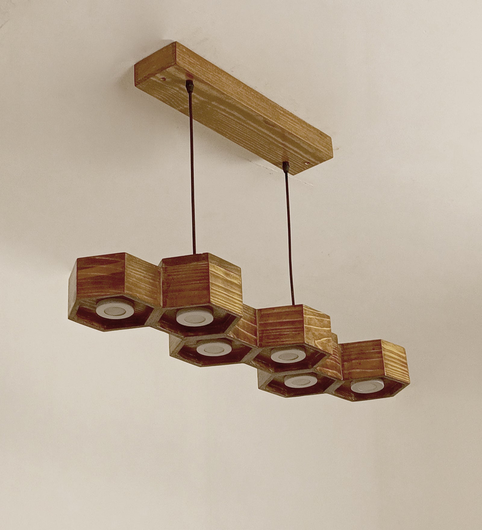 exa 36 Brown Wooden LED Hanging Lamp