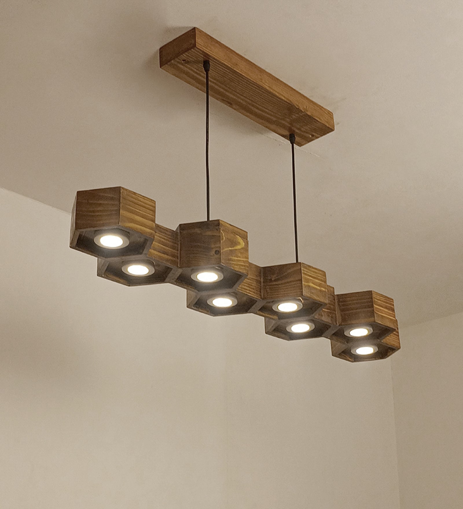 Hexa 48 Brown Wooden LED Hanging Lamp