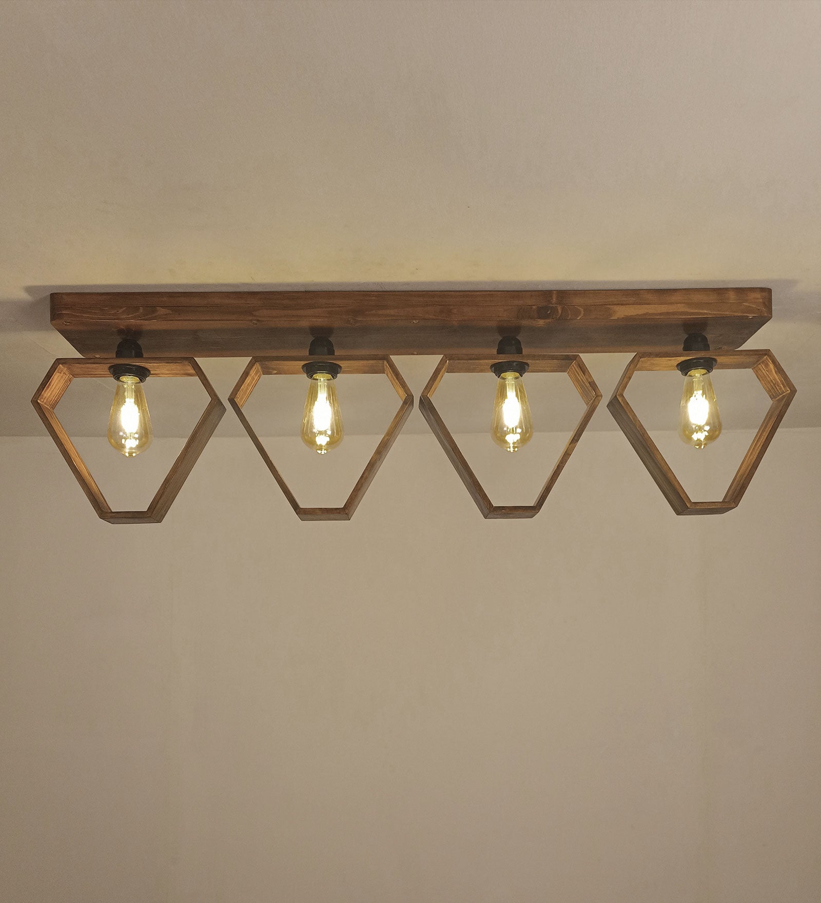 Hexad Brown Wooden 4 Series Ceiling Lamp (BULB NOT INCLUDED)