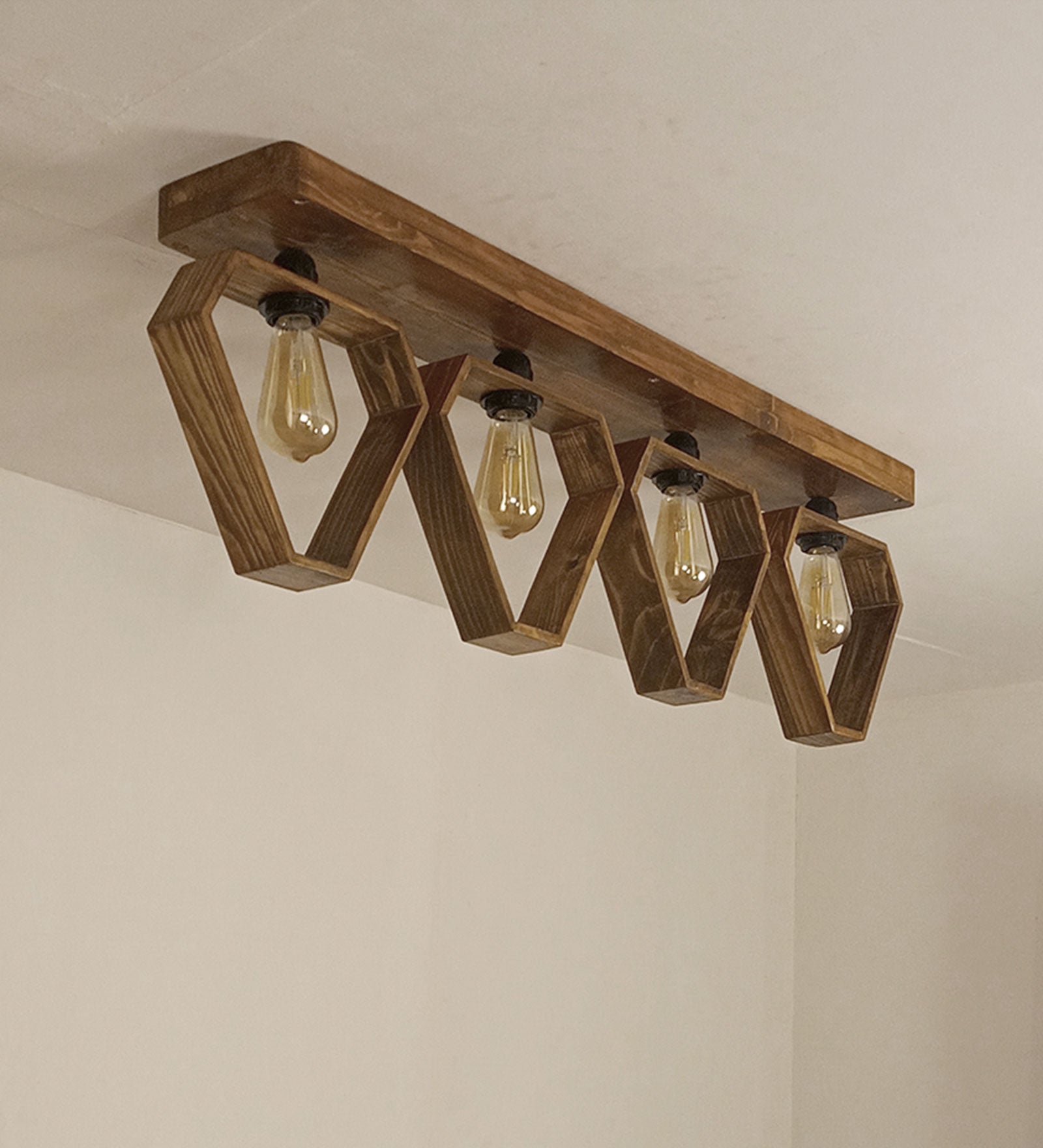 Hexad Brown Wooden 4 Series Ceiling Lamp (BULB NOT INCLUDED)