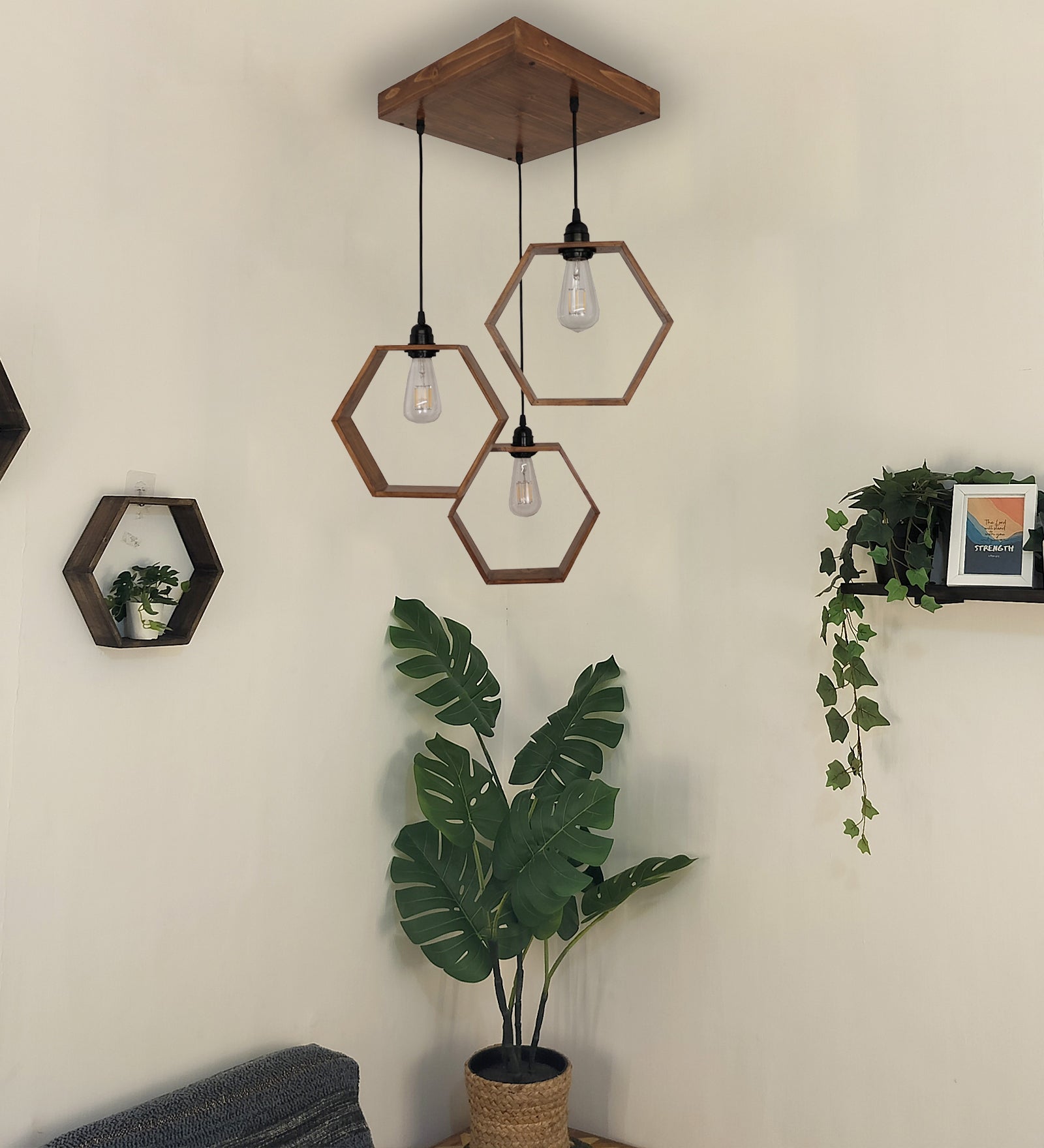 Hexagram Brown Cluster Hanging Lamp (BULB NOT INCLUDED)