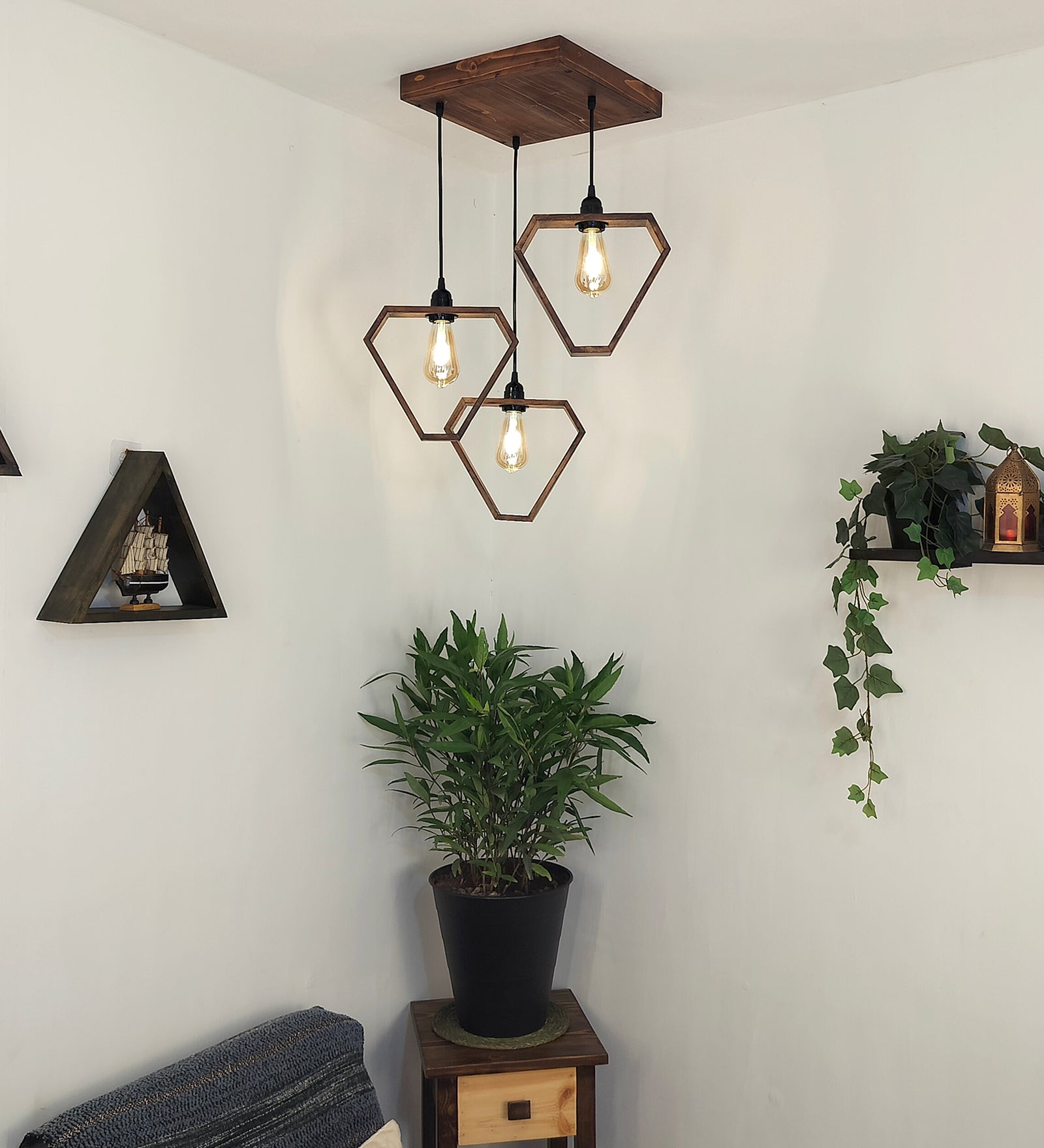 Hexar Brown Wooden Cluster Hanging Lamp