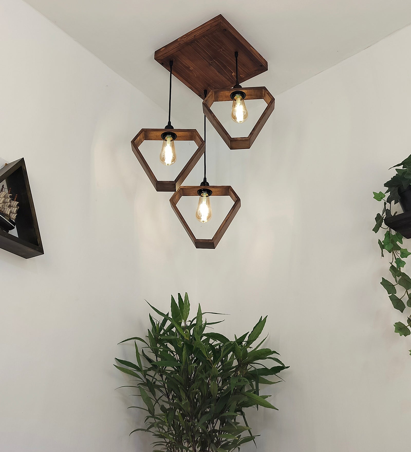 Hexar Brown Wooden Cluster Hanging Lamp