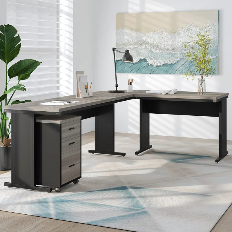 L-Shaped Metal Base Executive Desk