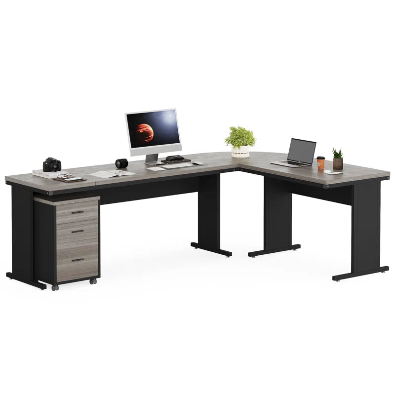 L-Shaped Metal Base Executive Desk