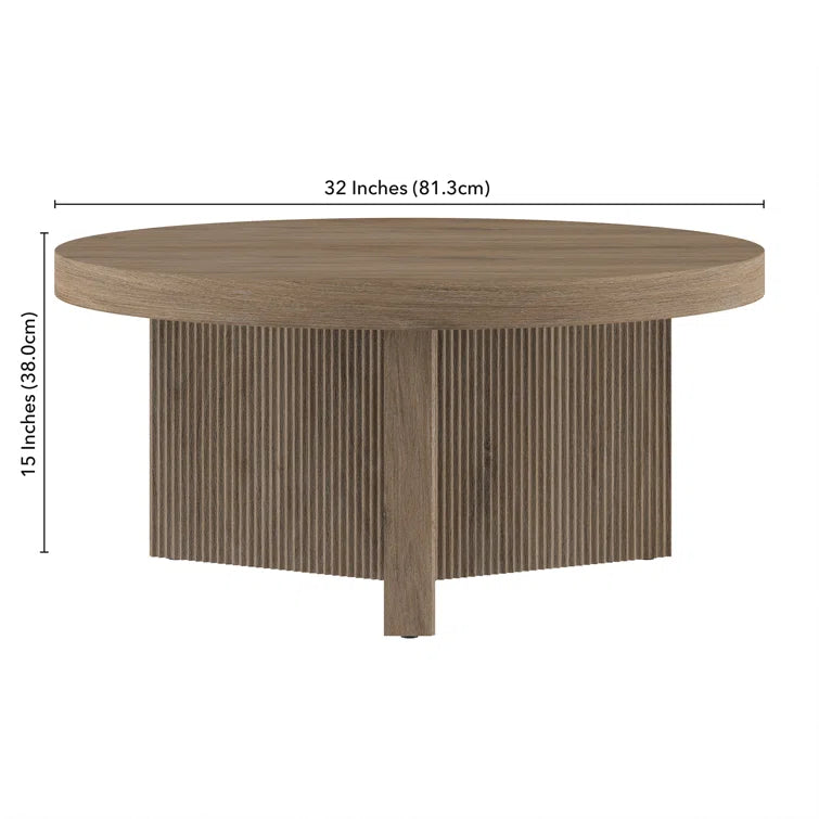 Rustic Round Coffee Table with Ribbed Pedestal