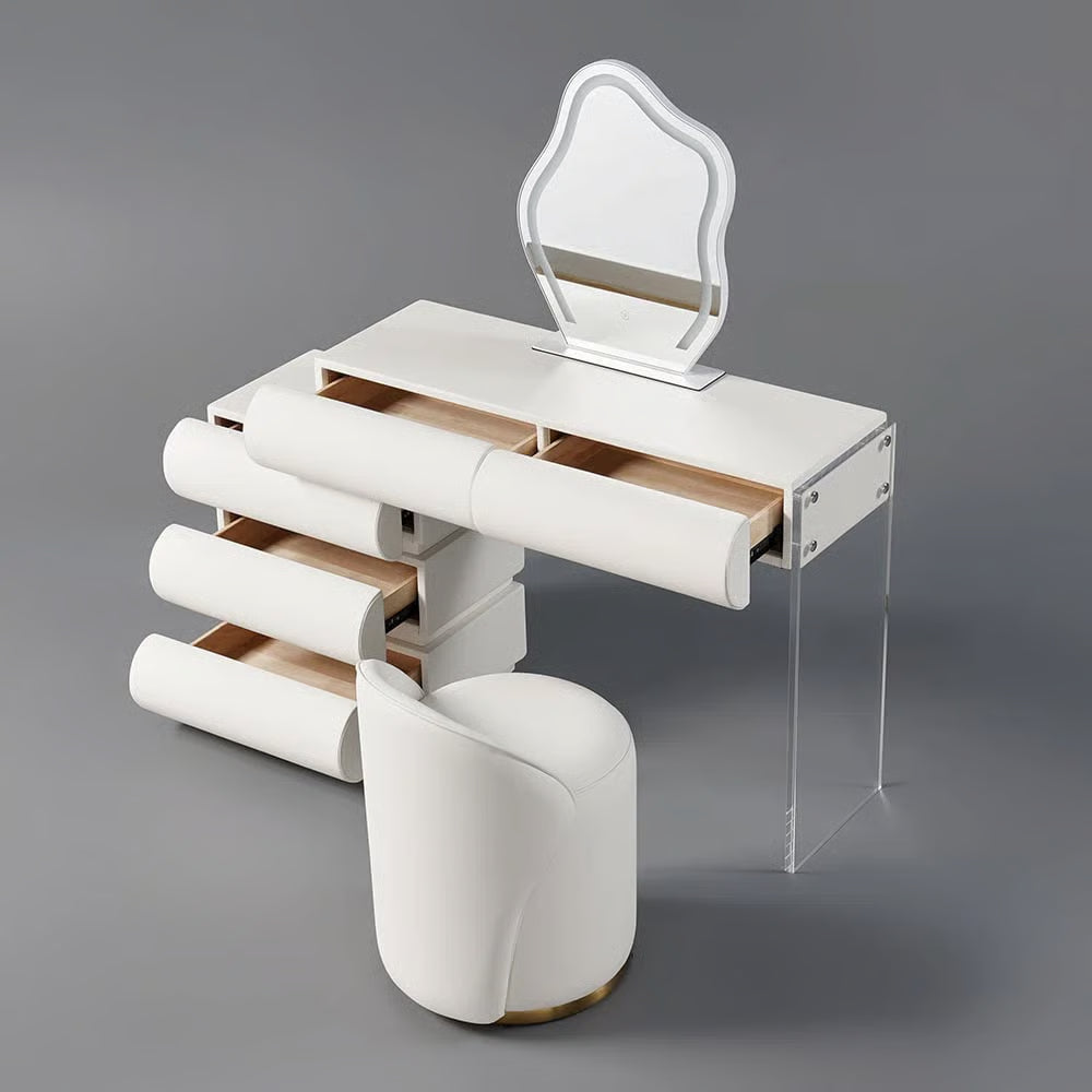 Humply Modern Makeup Vanity Set PU Leather Dressing Table with Stool & LED Mirror- OUCH CART |Dressing table
