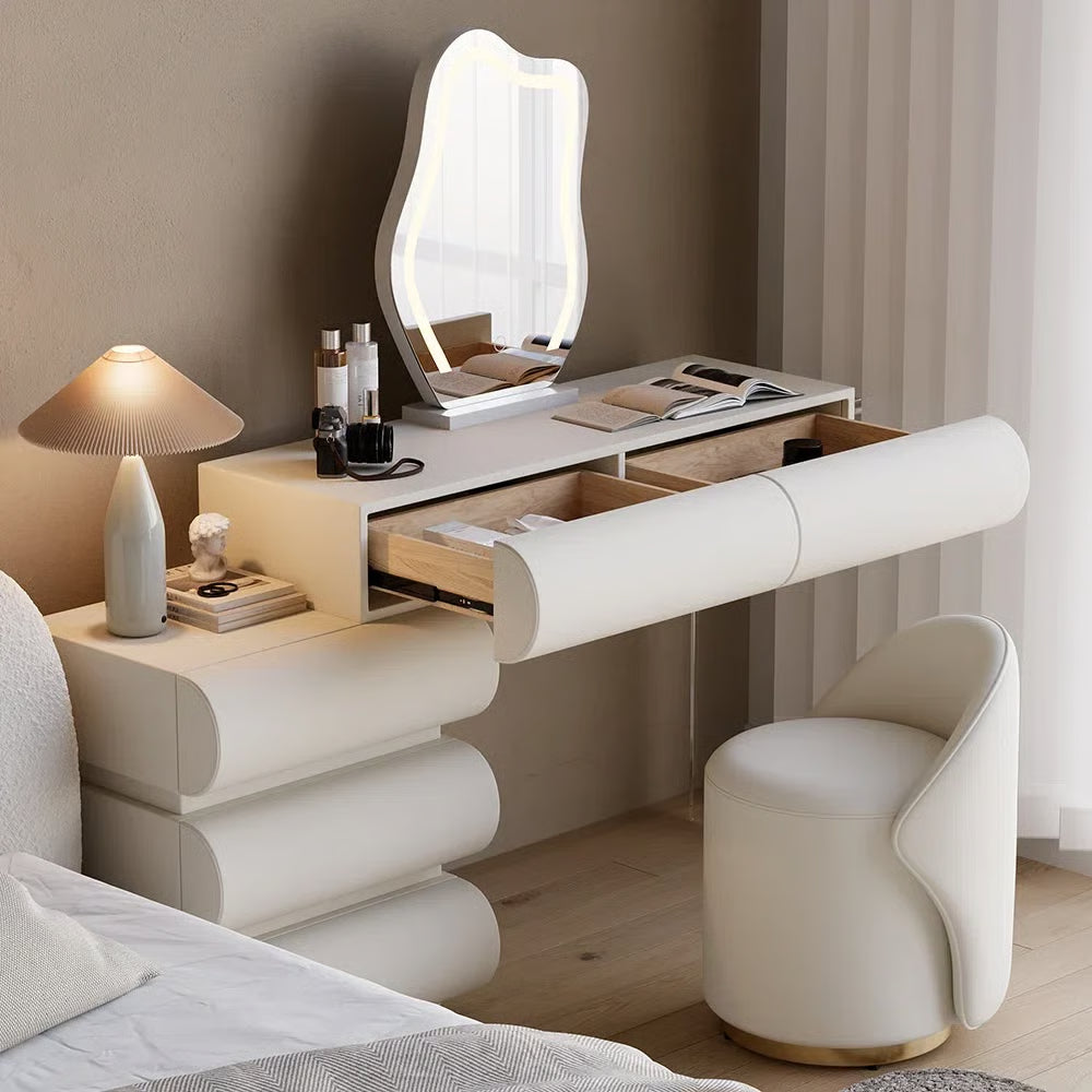 Humply Modern Makeup Vanity Set PU Leather Dressing Table with Stool & LED Mirror- OUCH CART |Dressing table
