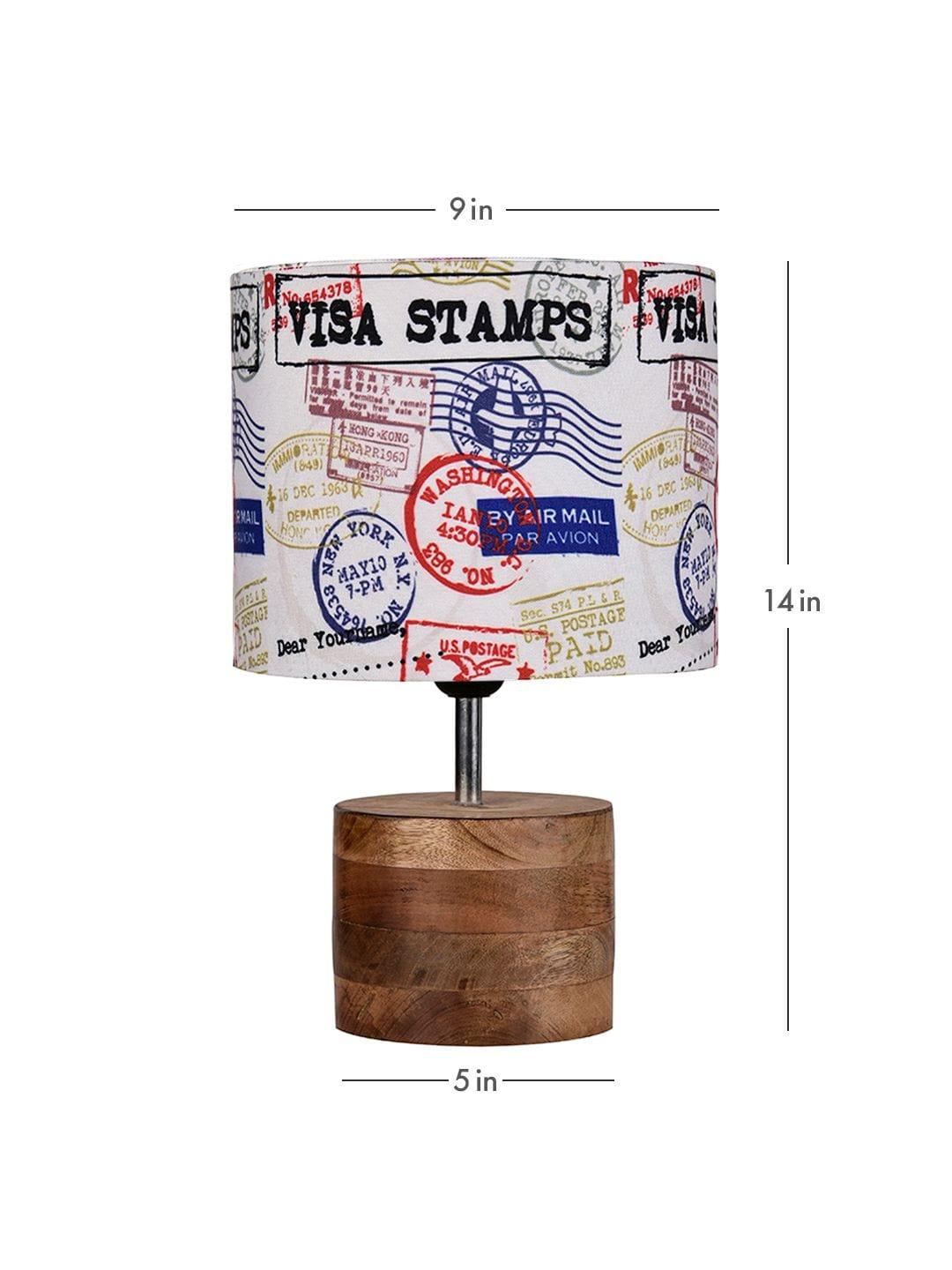 Wooden Brown Log Table Lamp with Multiple Stamps Shade - Ouch Cart 