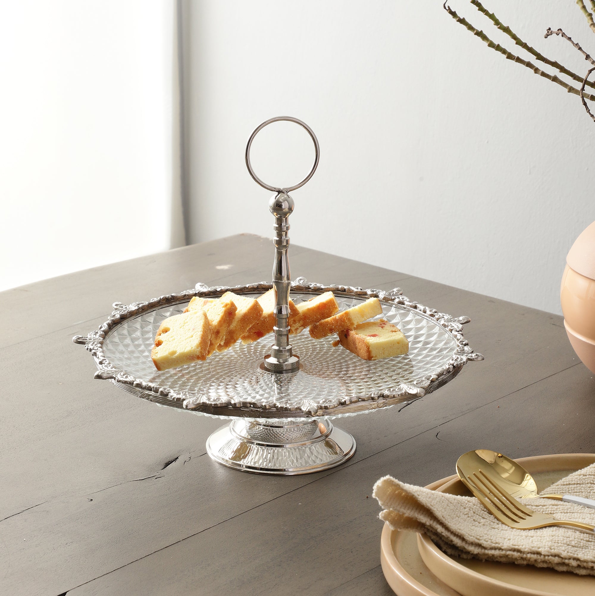 Crystal Spike Cake Stand In Silver