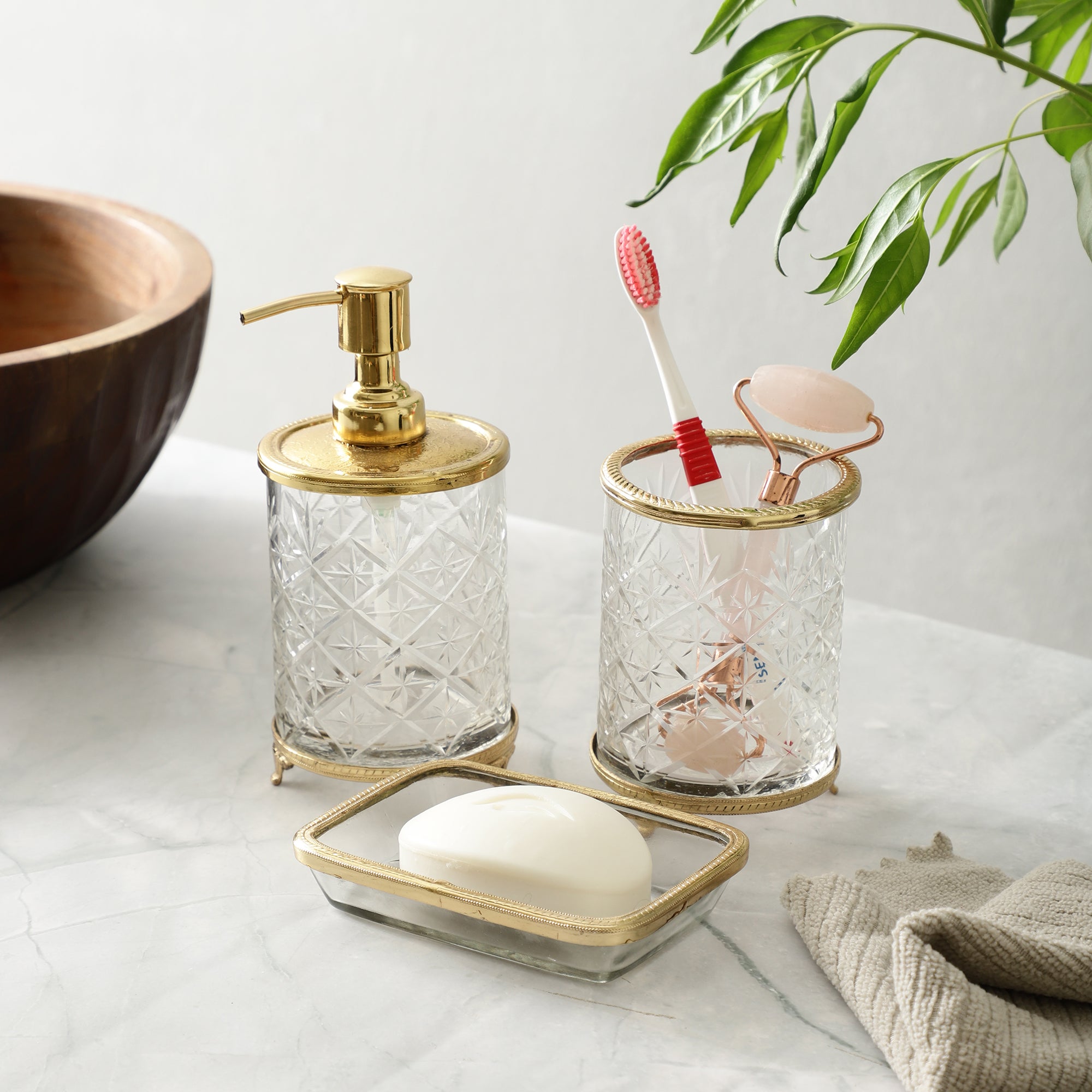 Blake Crystal Cut Bathroom set in Gold