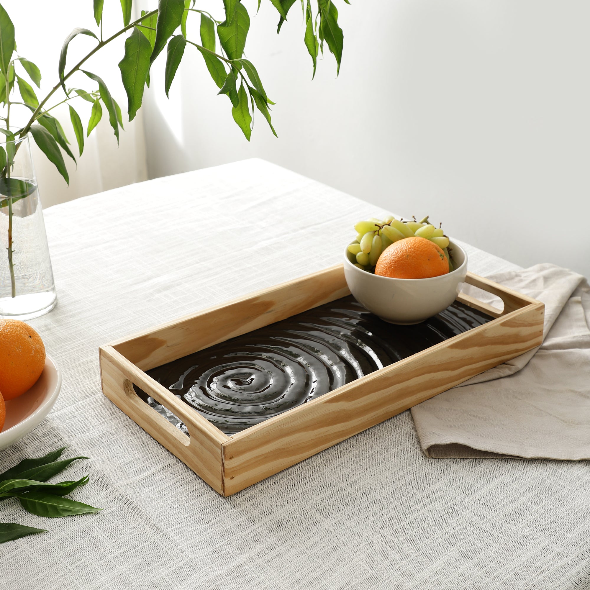 Duran Black Spiral Glass Tray