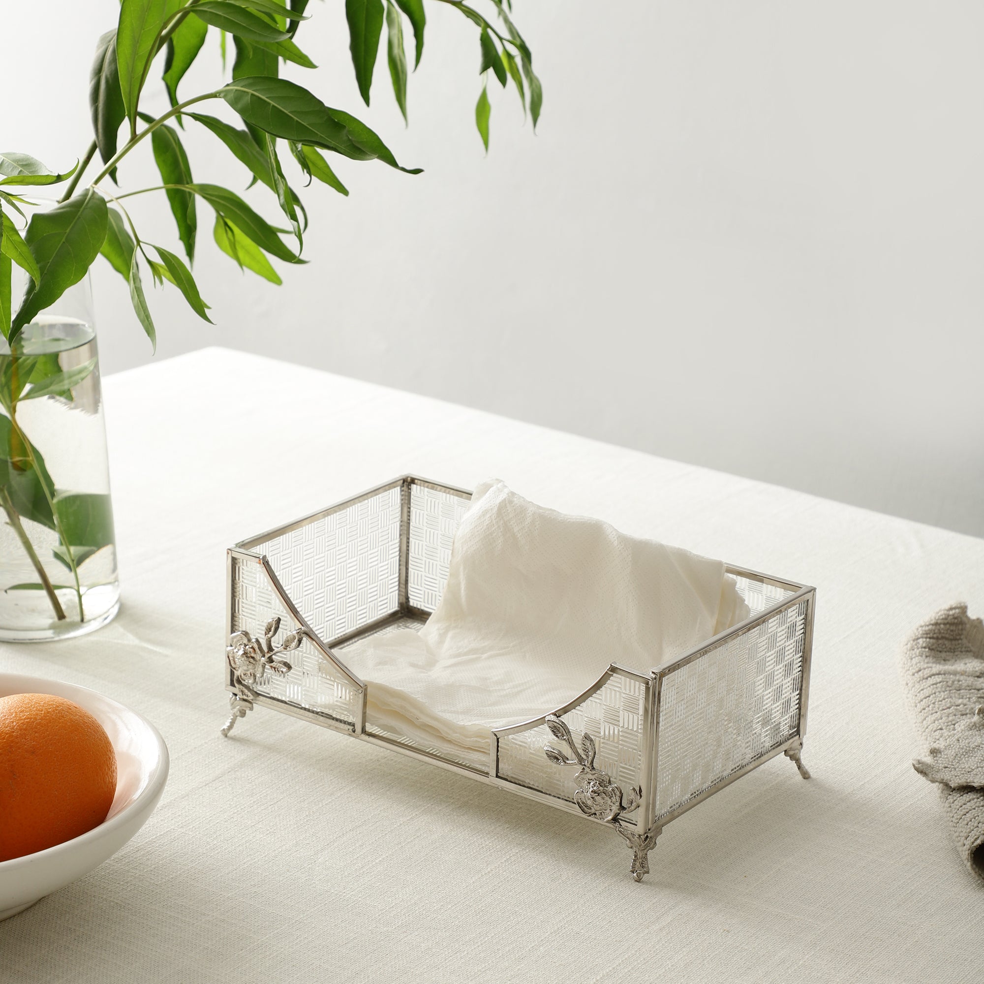 Citri Open Napkin Box & Storage Tray in Silver