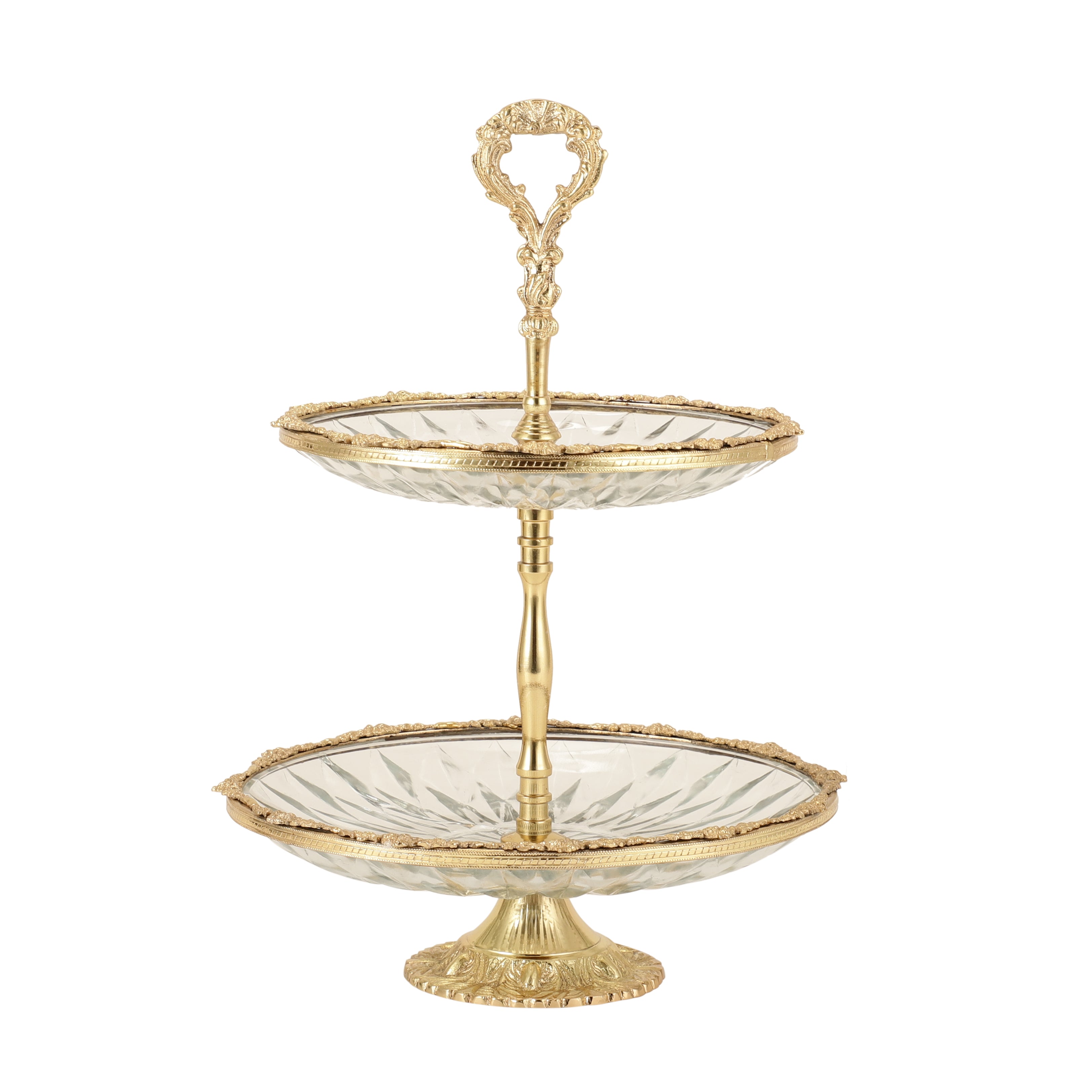 Spearhead Crystal Double Cake Stand in Gold