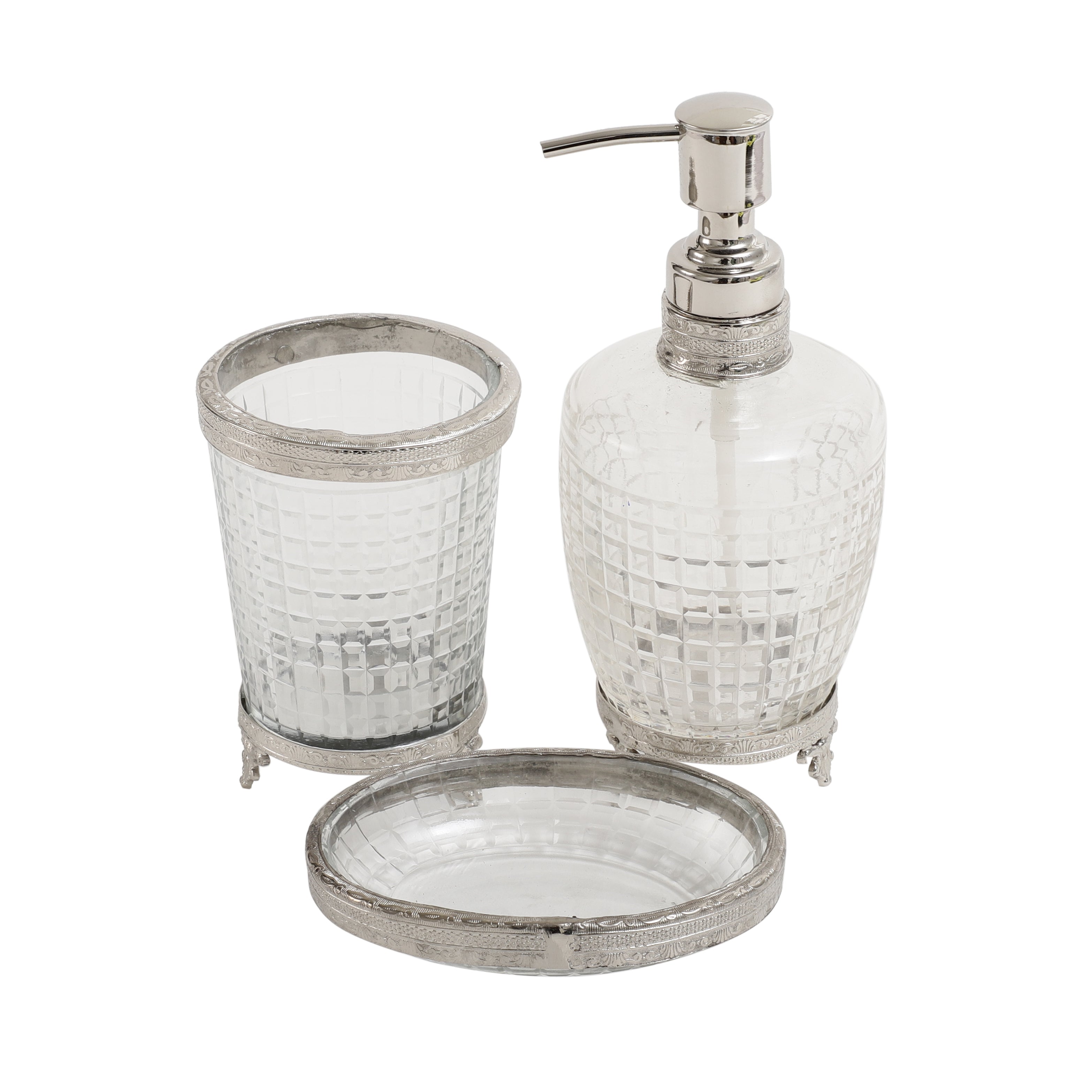 Alvario crystal Cut bathroom set in silver