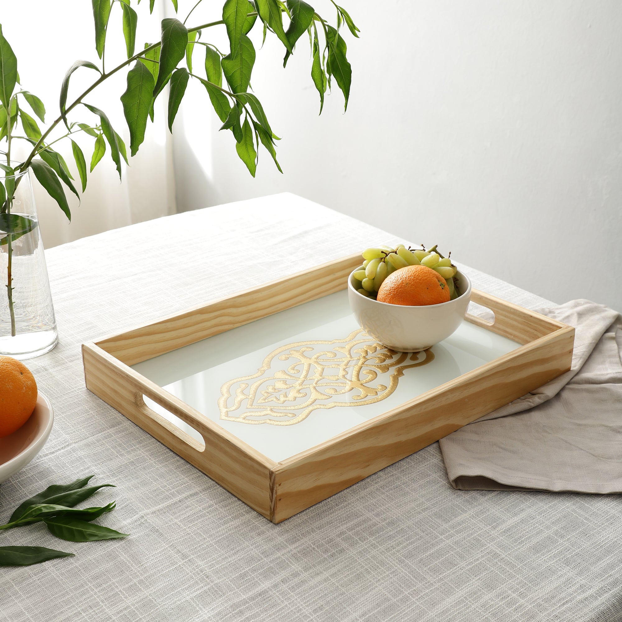 Zamora White Embossed Glass Tray - small size